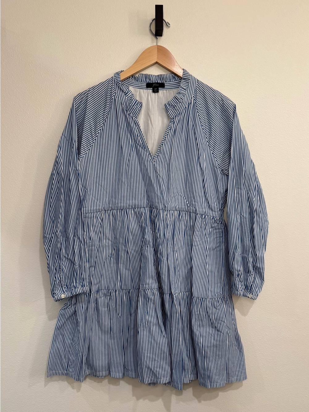 Adorable Blue and White Striped Tiered Jcrew Women's Dress
